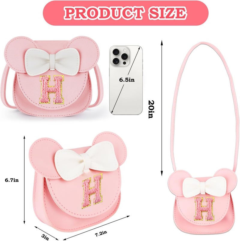 URSKYTOUS Toddler Purse Gifts for Girl Kids Little Initial Mouse Ears Bow Crossbody Bag Pink Cute Pu Shoulder Handbag - Image 4